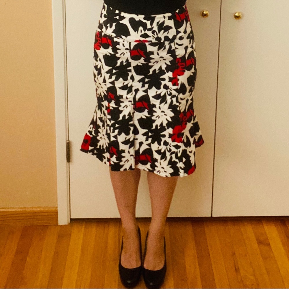Red Black Pencil Mermaid Midi Skirt Jr L EUC